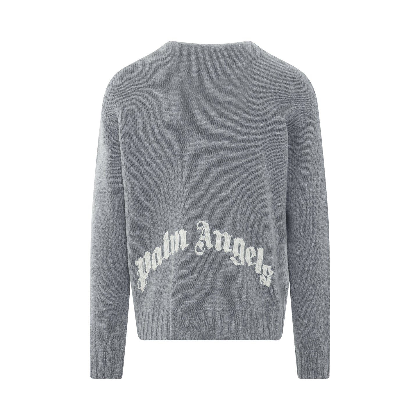 Palm Angels Curved Logo Sweater - Melange Grey/White
