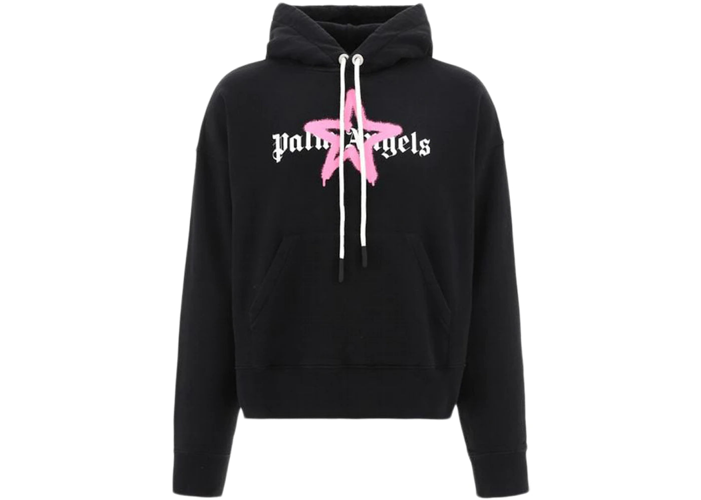 Palm Angels Star Sprayed Logo PopOver Hoodie - Black/Pink