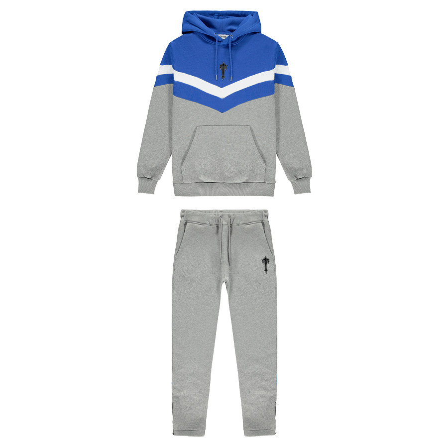 Trapstar V Stripe Hooded Tracksuit - Cobalt Blue/Grey/White