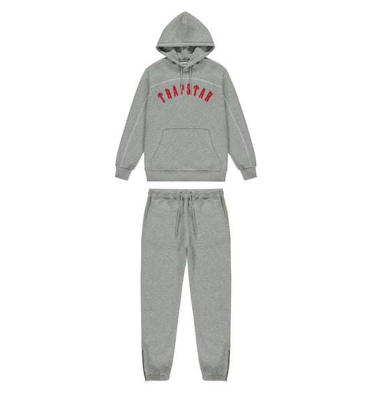 Trapstar Irongate Arch Chenille Hooded Tracksuit - Grey/Red