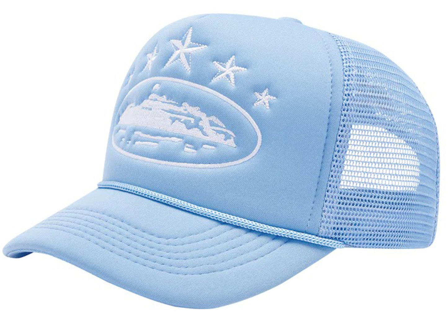 Corteiz 5Starz Alcatraz Trucker Hat  - Baby Blue/White