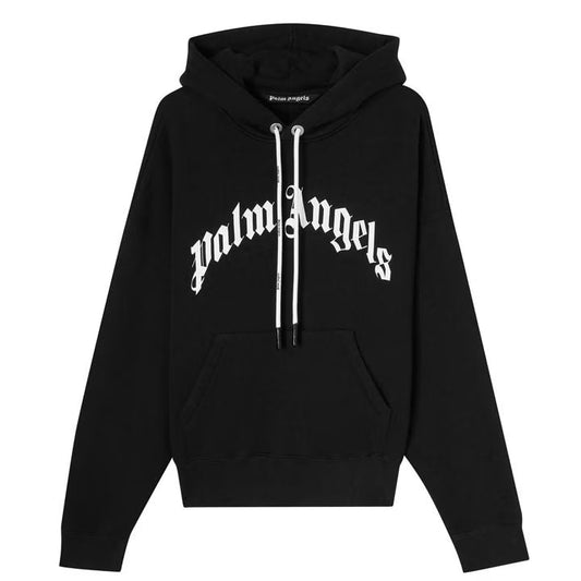 Palm Angels Curved Logo Hoodie - Black