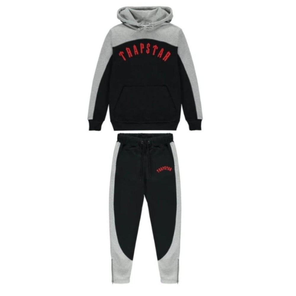 Trapstar Irongate Arch Chenille Hooded Tracksuit - Black/Grey/Red